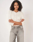 Cropped Crew Neck Cotton Blend Cardigan White Sweater - Cardigans Repeat Cashmere 