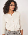Cropped Crew Neck Cotton Blend Cardigan White Sweater - Cardigans Repeat Cashmere 