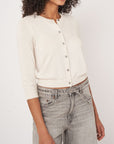 Cropped Crew Neck Cotton Blend Cardigan White Sweater - Cardigans Repeat Cashmere 
