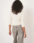 Cropped Crew Neck Cotton Blend Cardigan White Sweater - Cardigans Repeat Cashmere 