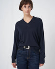 Super Fine Knit Cashmere Blend V-Neck Sweater Marine