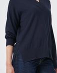 Super Fine Knit Cashmere Blend V-Neck Sweater Marine