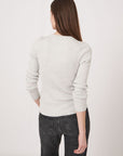 Cotton Blend Fine Rib Knit Round Neck Sweater Ice