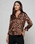 Dani Silk Blouse Brown Multi Amur Leopard Tops - Button Down L'Agence 