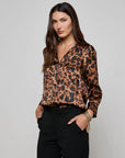 Dani Silk Blouse Brown Multi Amur Leopard Tops - Button Down L'Agence 