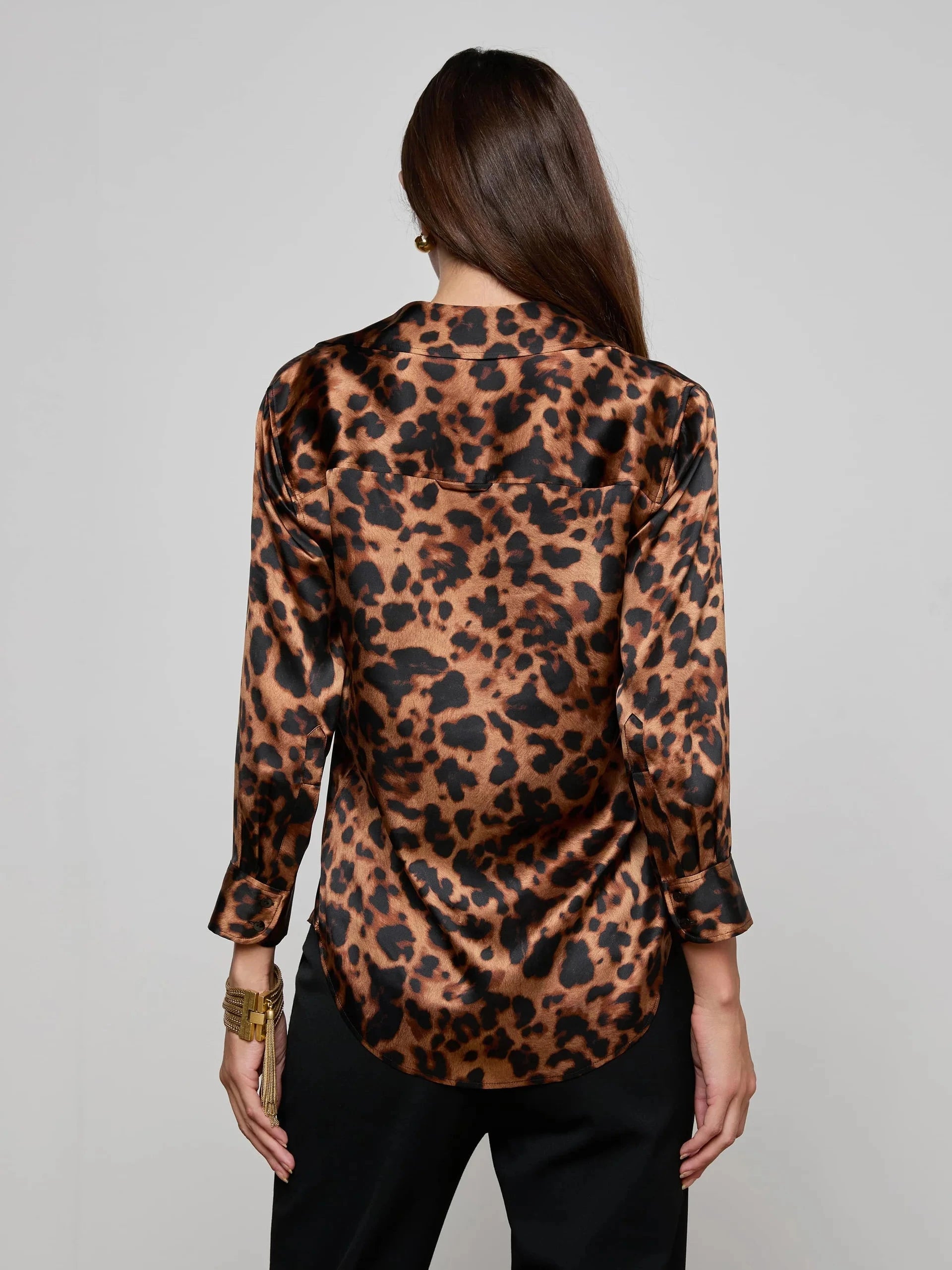 Dani Silk Blouse Brown Multi Amur Leopard Tops - Button Down L'Agence 