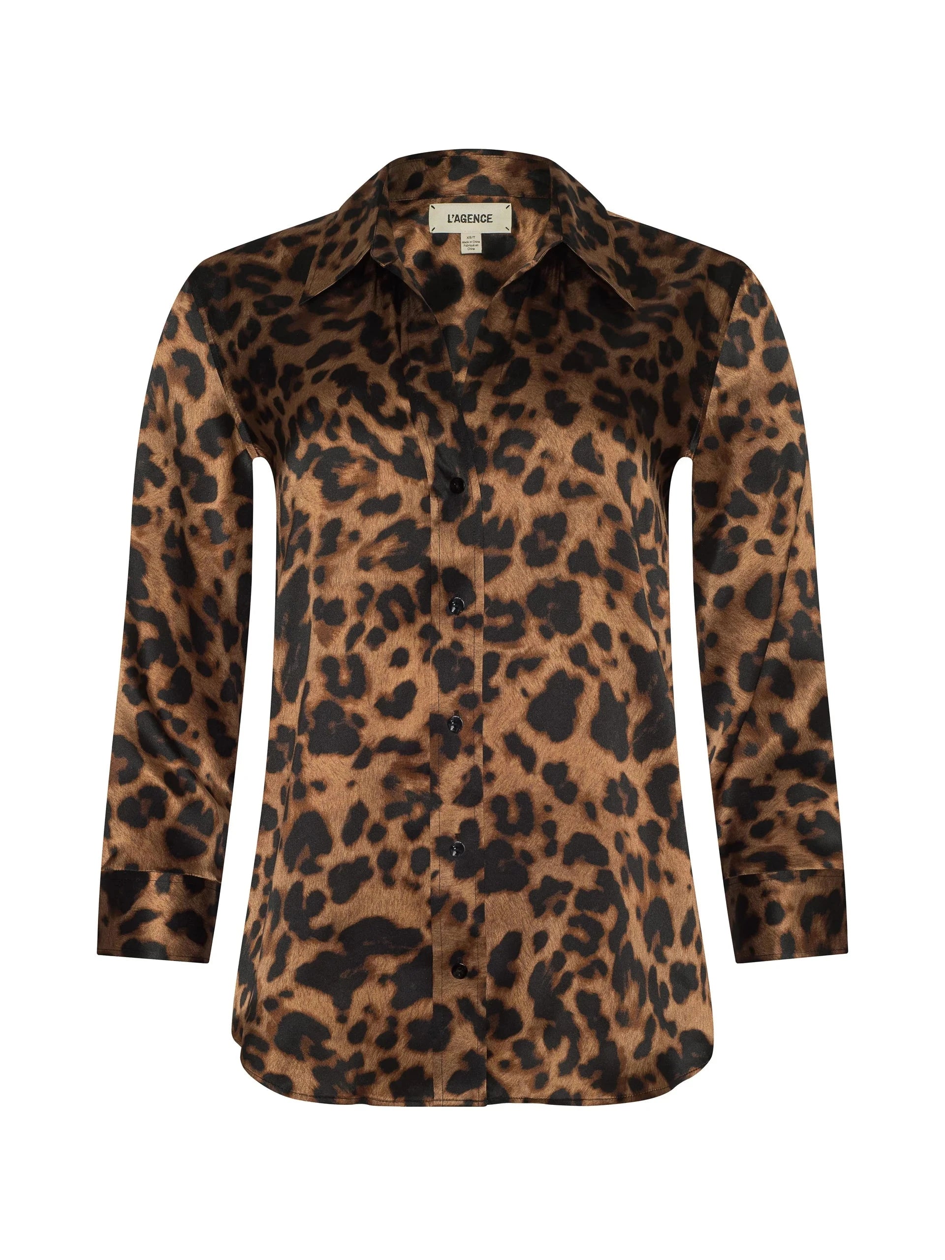 Dani Silk Blouse Brown Multi Amur Leopard Tops - Button Down L&#39;Agence 
