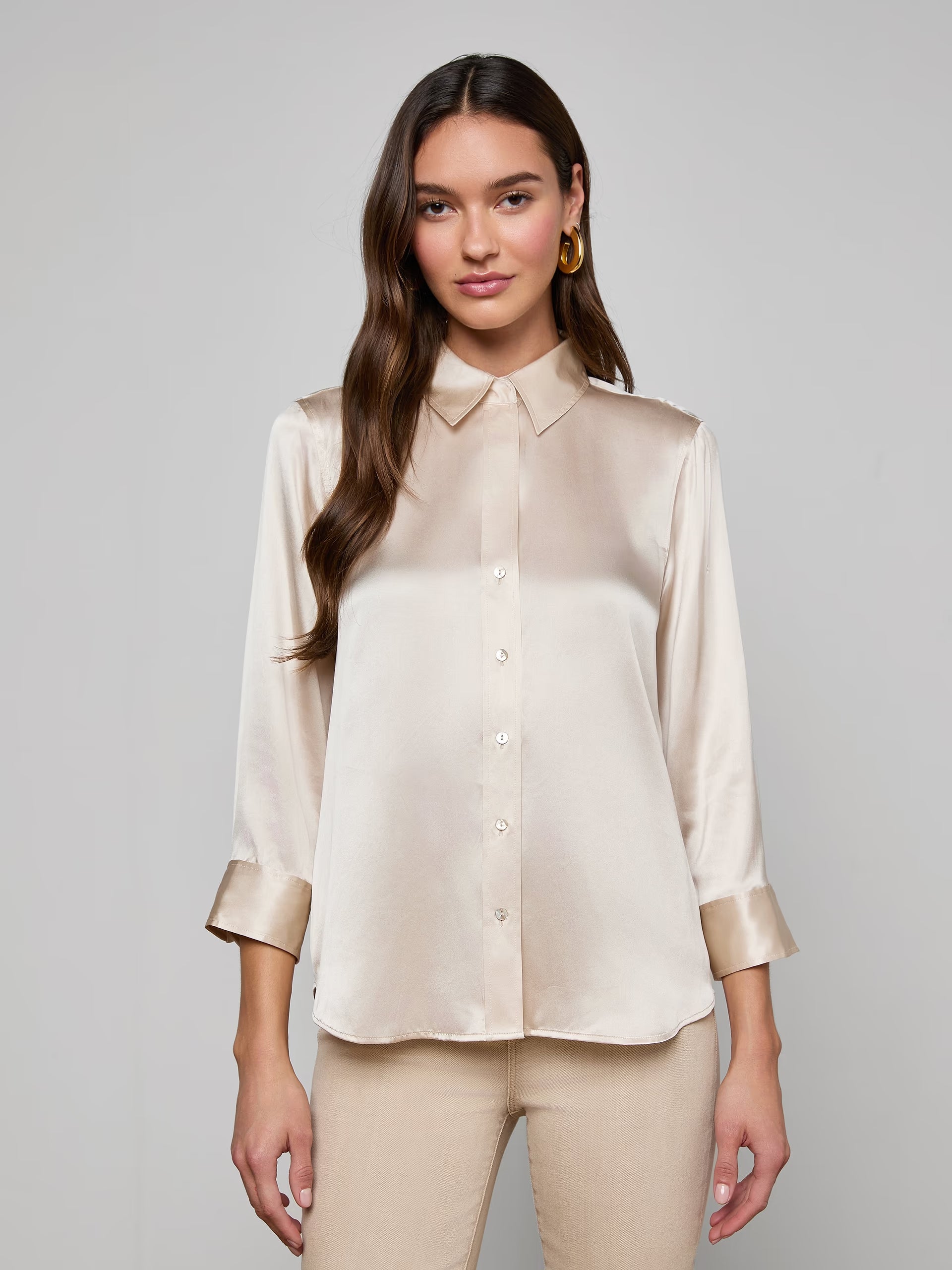 Dani Silk Blouse Champagne Tops - Button Down L'Agence 