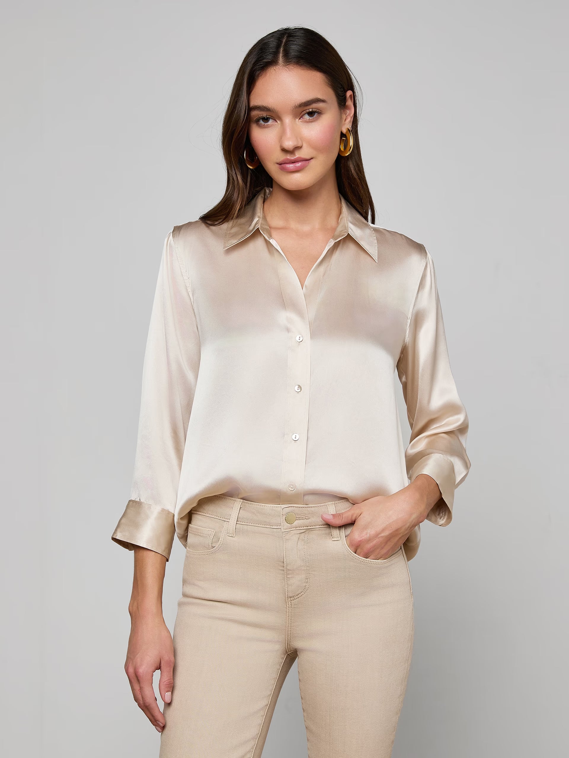 Dani Silk Blouse Champagne Tops - Button Down L'Agence 