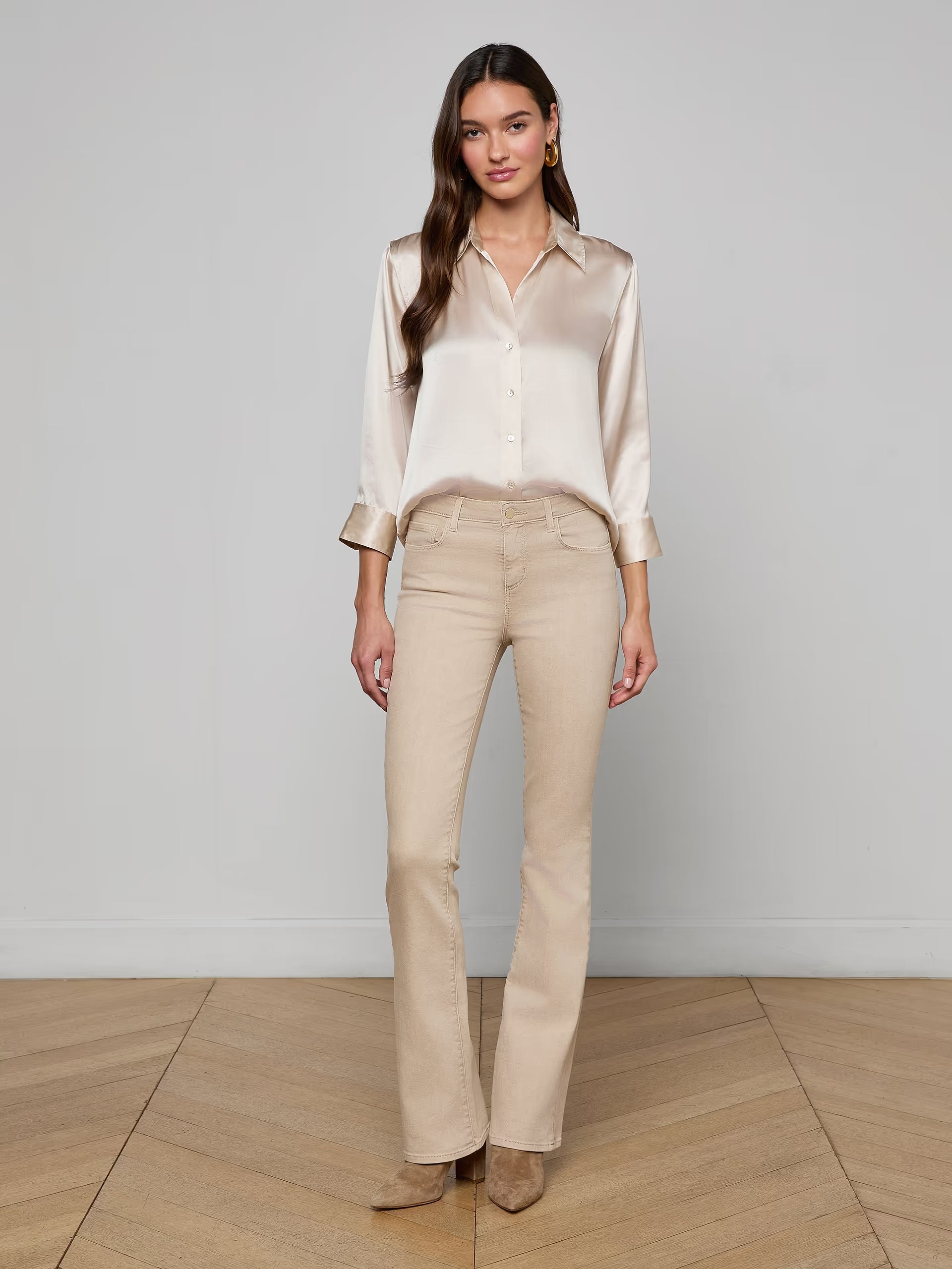 Dani Silk Blouse Champagne Tops - Button Down L'Agence 
