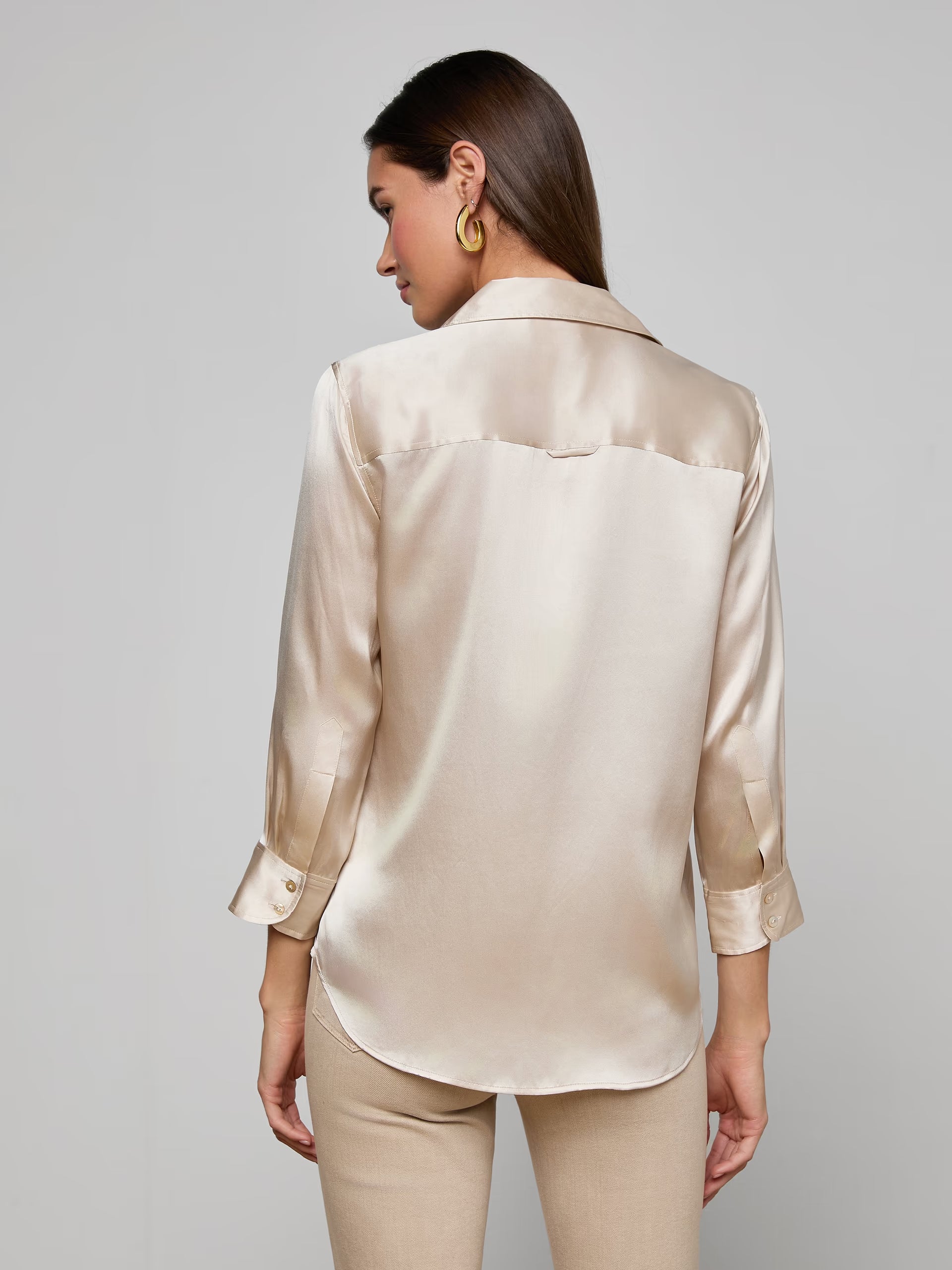Dani Silk Blouse Champagne Tops - Button Down L'Agence 