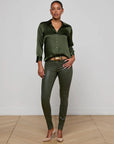 Dani Silk Blouse Deep Olive Tops - Button Down L'Agence 