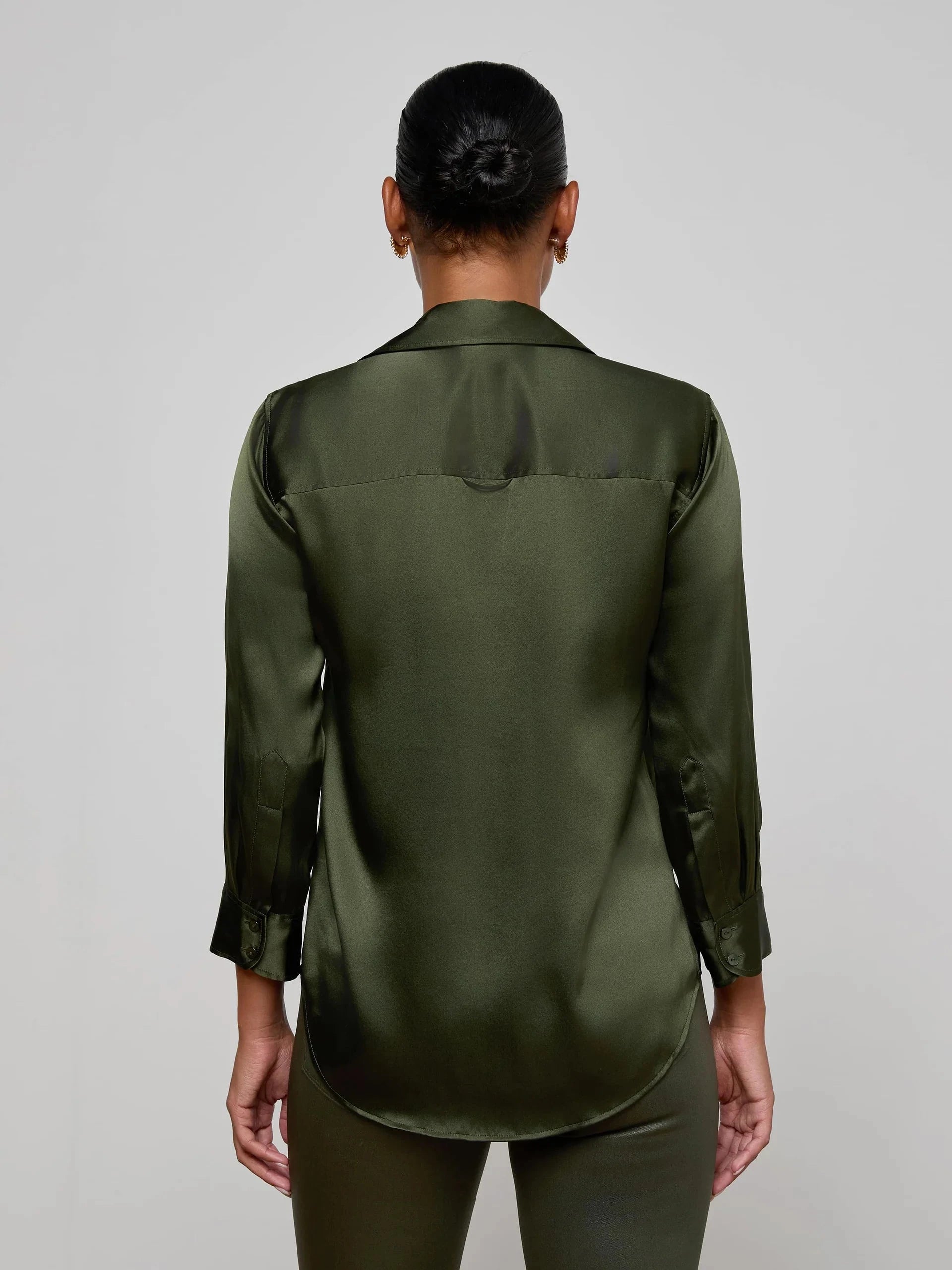 Dani Silk Blouse Deep Olive Tops - Button Down L'Agence 