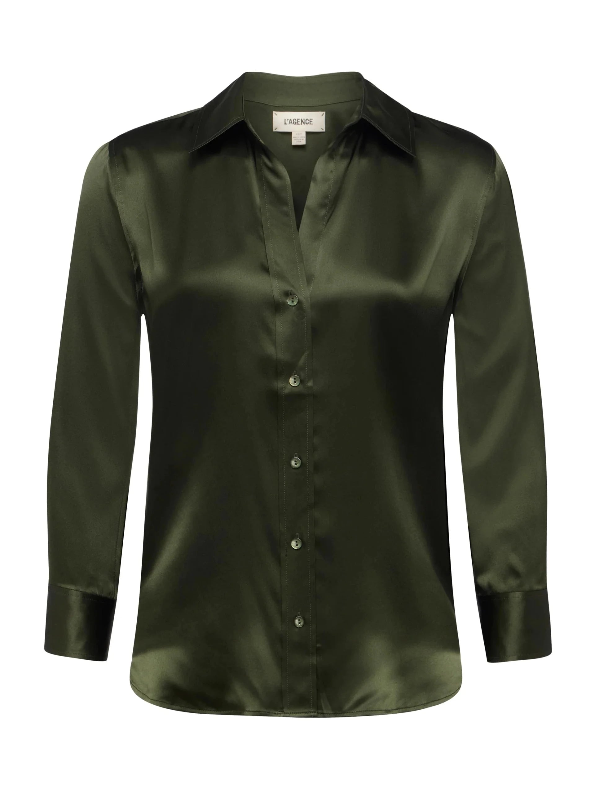 Dani Silk Blouse Deep Olive Tops - Button Down L'Agence 