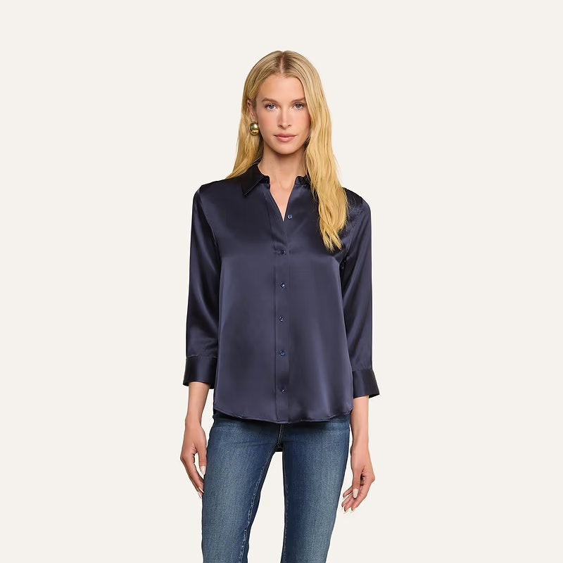 Dani 3/4 Sleeve Silk Blouse Midnight Tops - Blouses L'Agence 