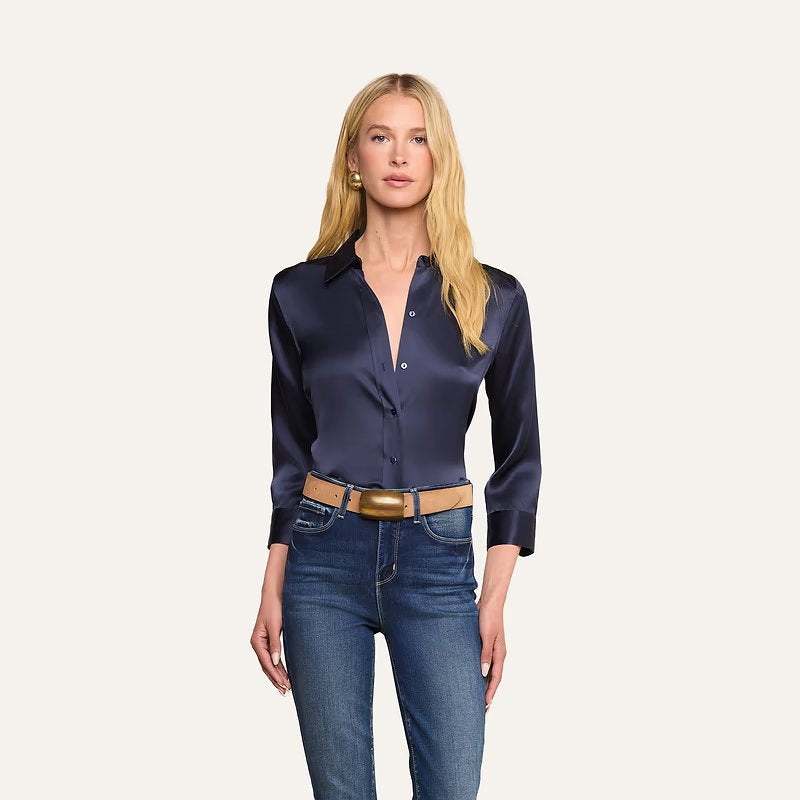 Dani 3/4 Sleeve Silk Blouse Midnight Tops - Blouses L'Agence 