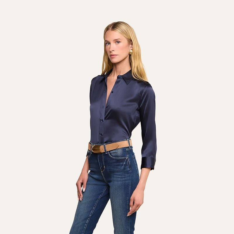 Dani 3/4 Sleeve Silk Blouse Midnight Tops - Blouses L'Agence 