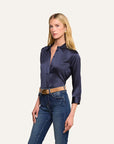 Dani 3/4 Sleeve Silk Blouse Midnight Tops - Blouses L'Agence 