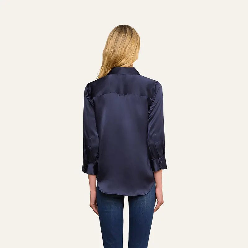 Dani 3/4 Sleeve Silk Blouse Midnight Tops - Blouses L'Agence 