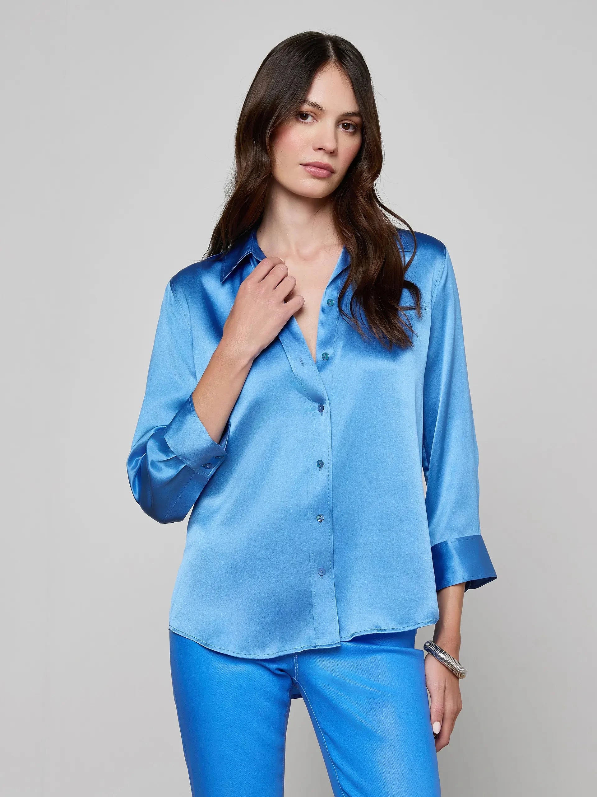 Dani Silk Blouse Regatta Blue Tops - Button Down L'Agence 