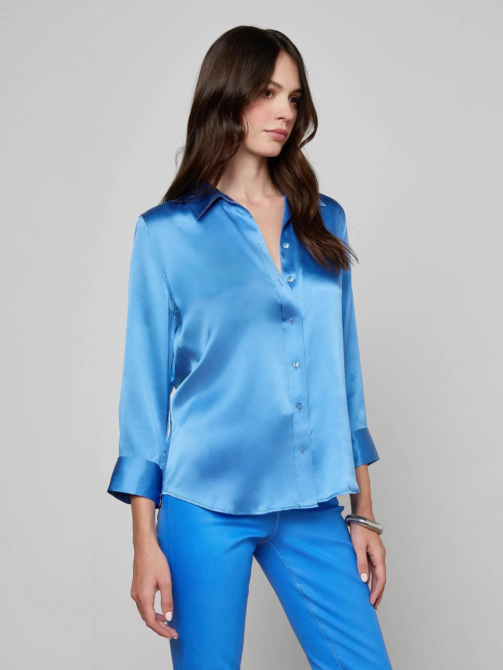 Dani Silk Blouse Regatta Blue Tops - Button Down L'Agence 