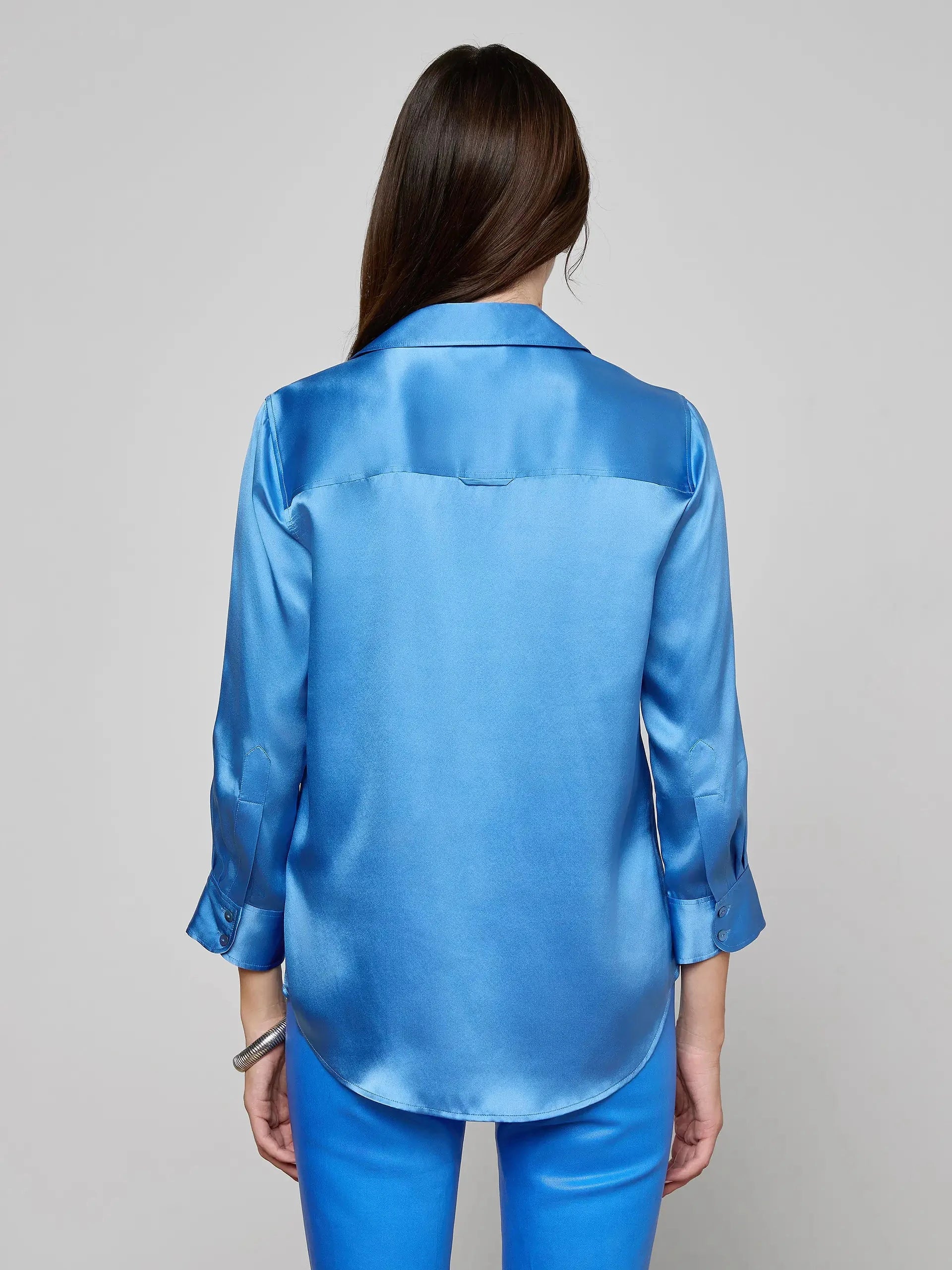 Dani Silk Blouse Regatta Blue Tops - Button Down L'Agence 