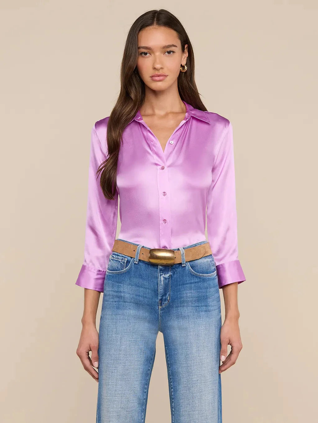 Dani 3/4 Sleeve Silk Blouse Vivid Violet Tops - Button Down L'Agence 