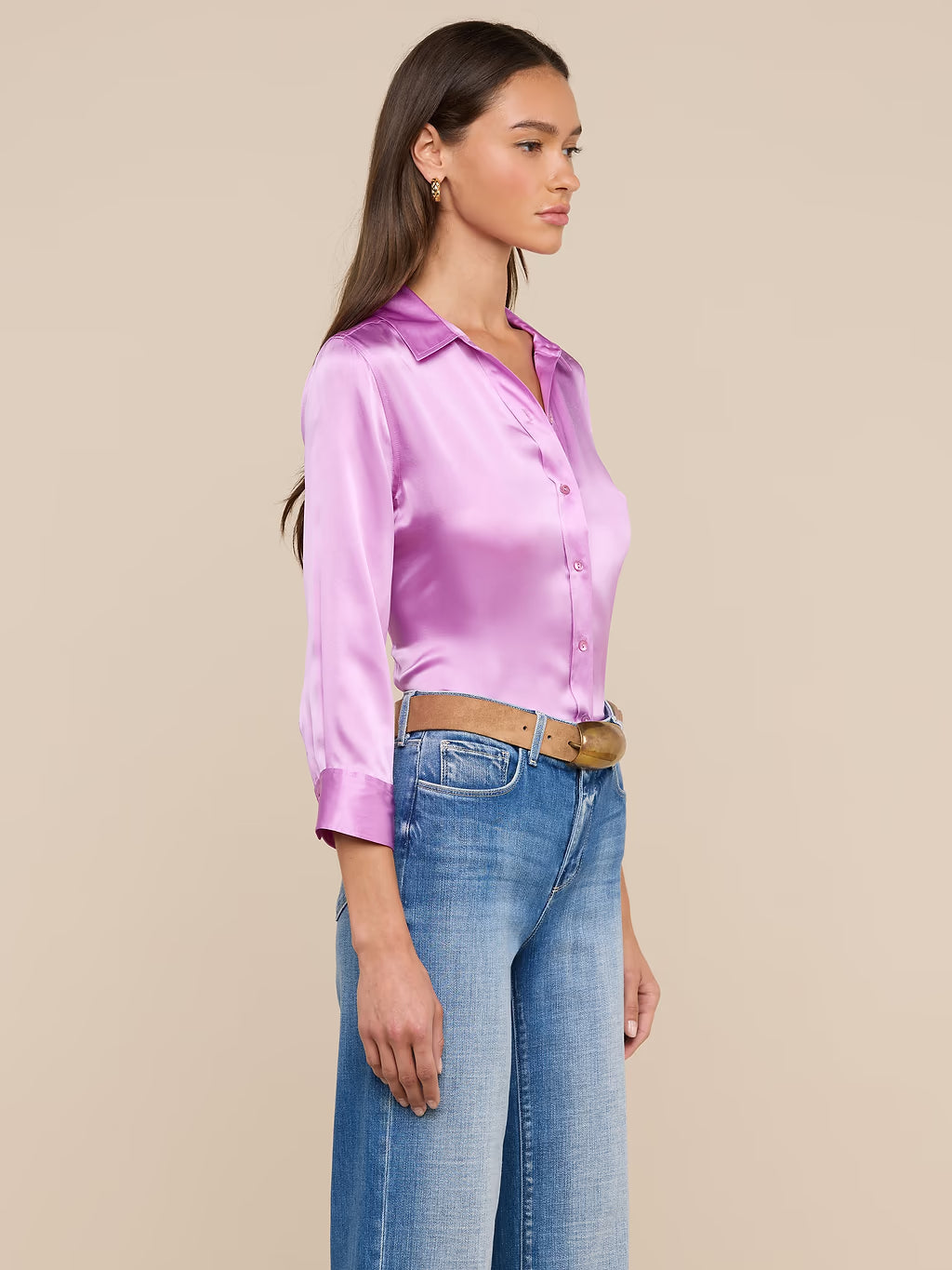 Dani 3/4 Sleeve Silk Blouse Vivid Violet Tops - Button Down L'Agence 