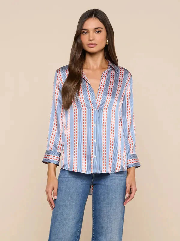 Dani 3/4 Sleeve Silk Blouse Blue/Red Stripe Tops - Button Down L'Agence 