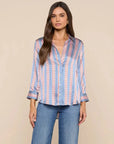 Dani 3/4 Sleeve Silk Blouse Blue/Red Stripe Tops - Button Down L'Agence 
