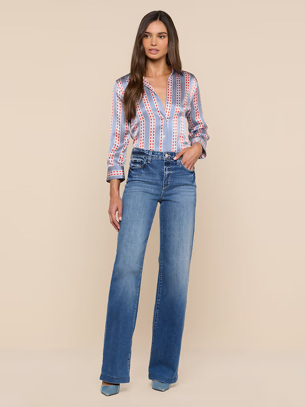 Dani 3/4 Sleeve Silk Blouse Blue/Red Stripe Tops - Button Down L'Agence 