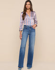 Dani 3/4 Sleeve Silk Blouse Blue/Red Stripe Tops - Button Down L'Agence 
