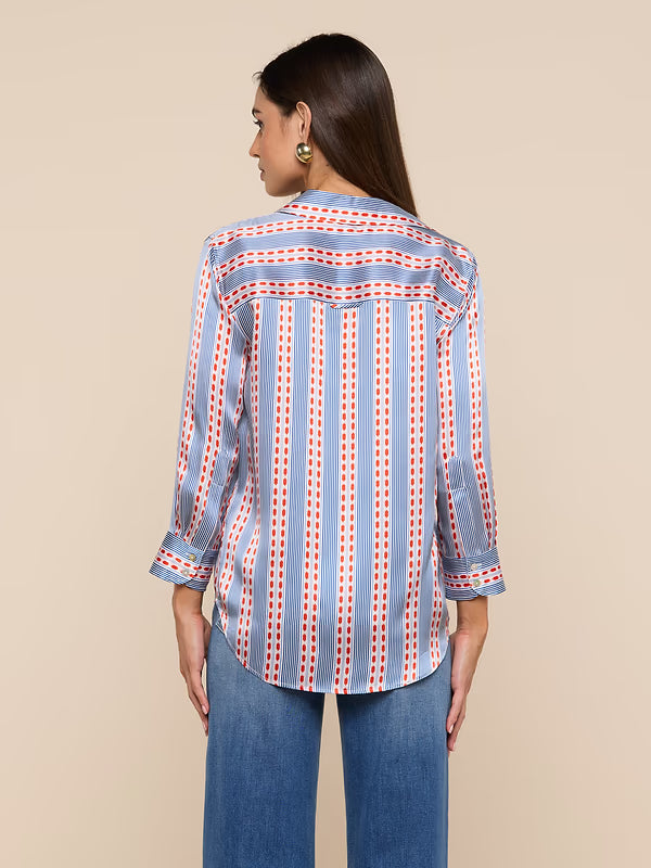 Dani 3/4 Sleeve Silk Blouse Blue/Red Stripe Tops - Button Down L'Agence 