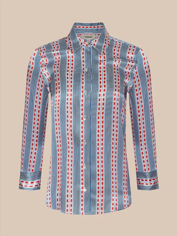 Dani 3/4 Sleeve Silk Blouse Blue/Red Stripe Tops - Button Down L'Agence 