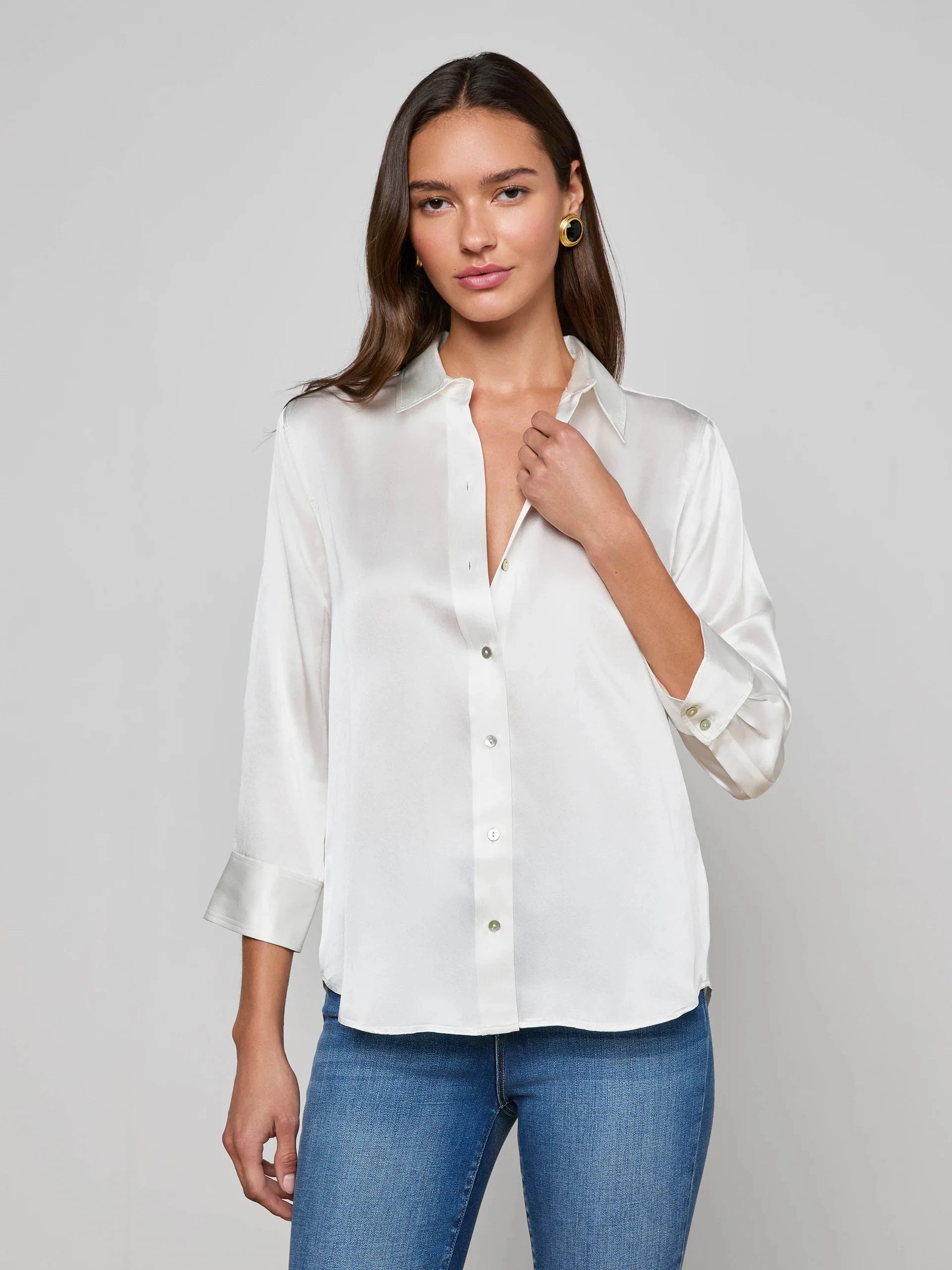 Dani Silk Blouse Ivory Tops - Button Down L'Agence 
