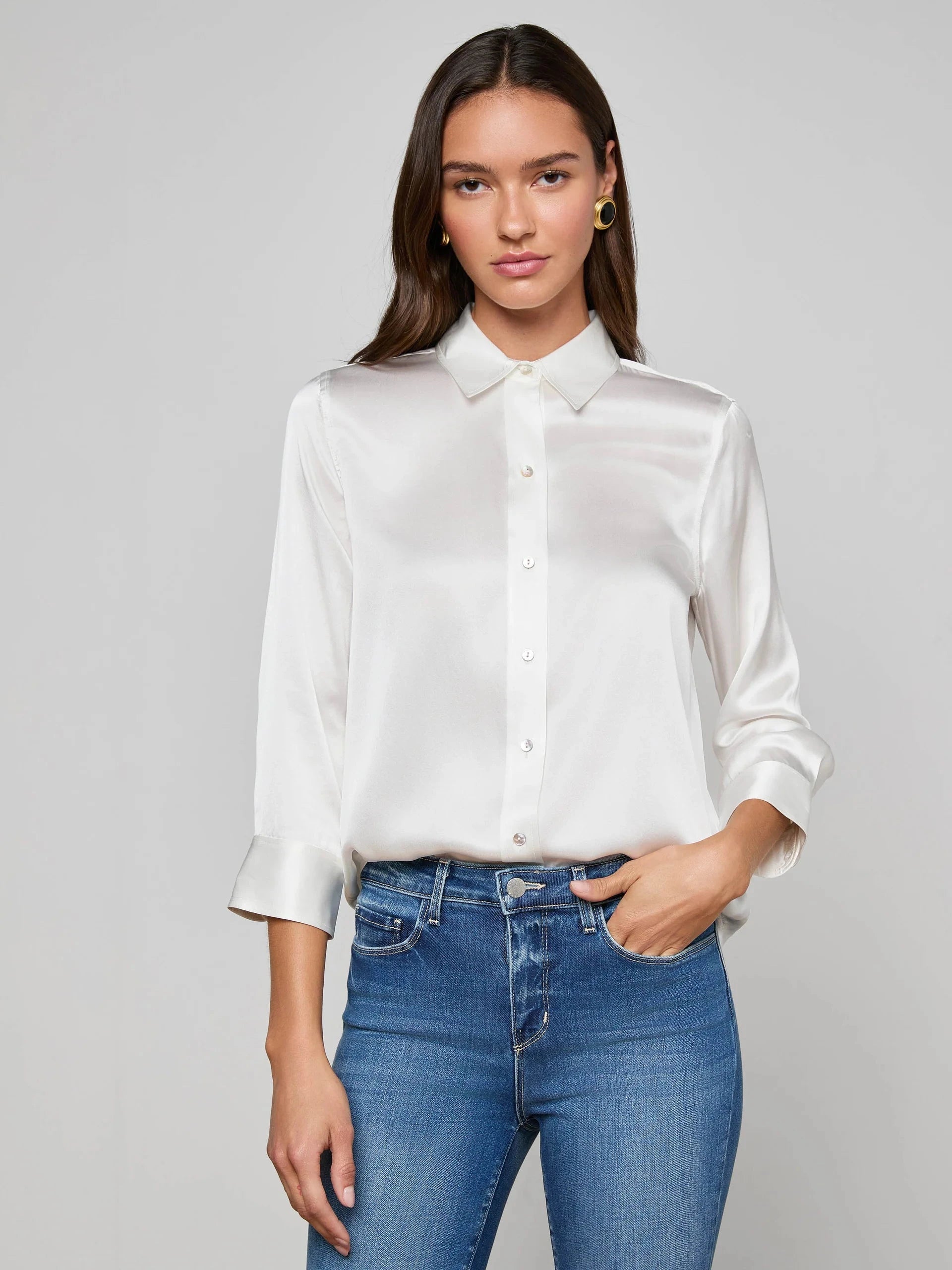 Dani Silk Blouse Ivory Tops - Button Down L'Agence 
