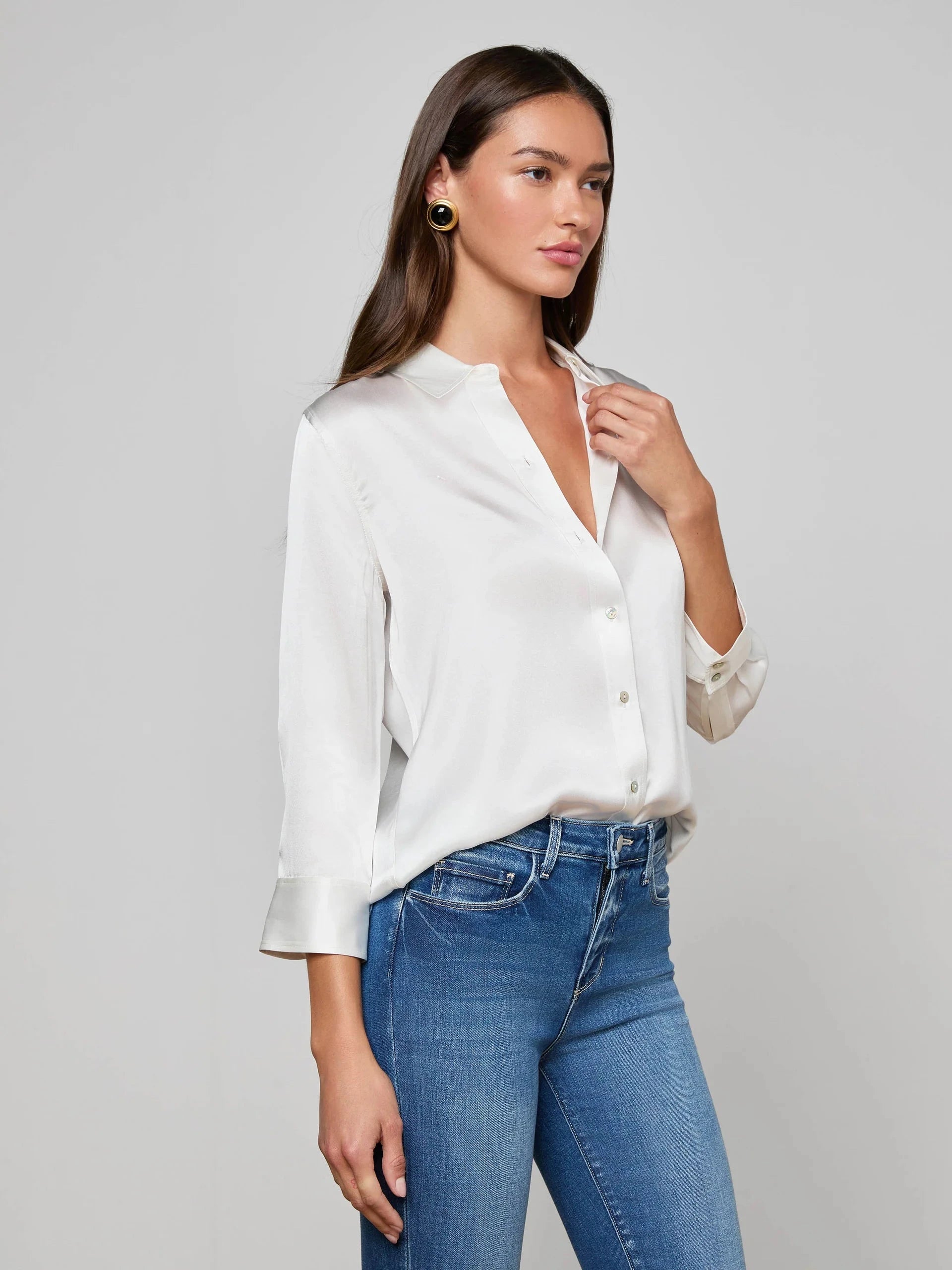 Dani Silk Blouse Ivory Tops - Button Down L'Agence 