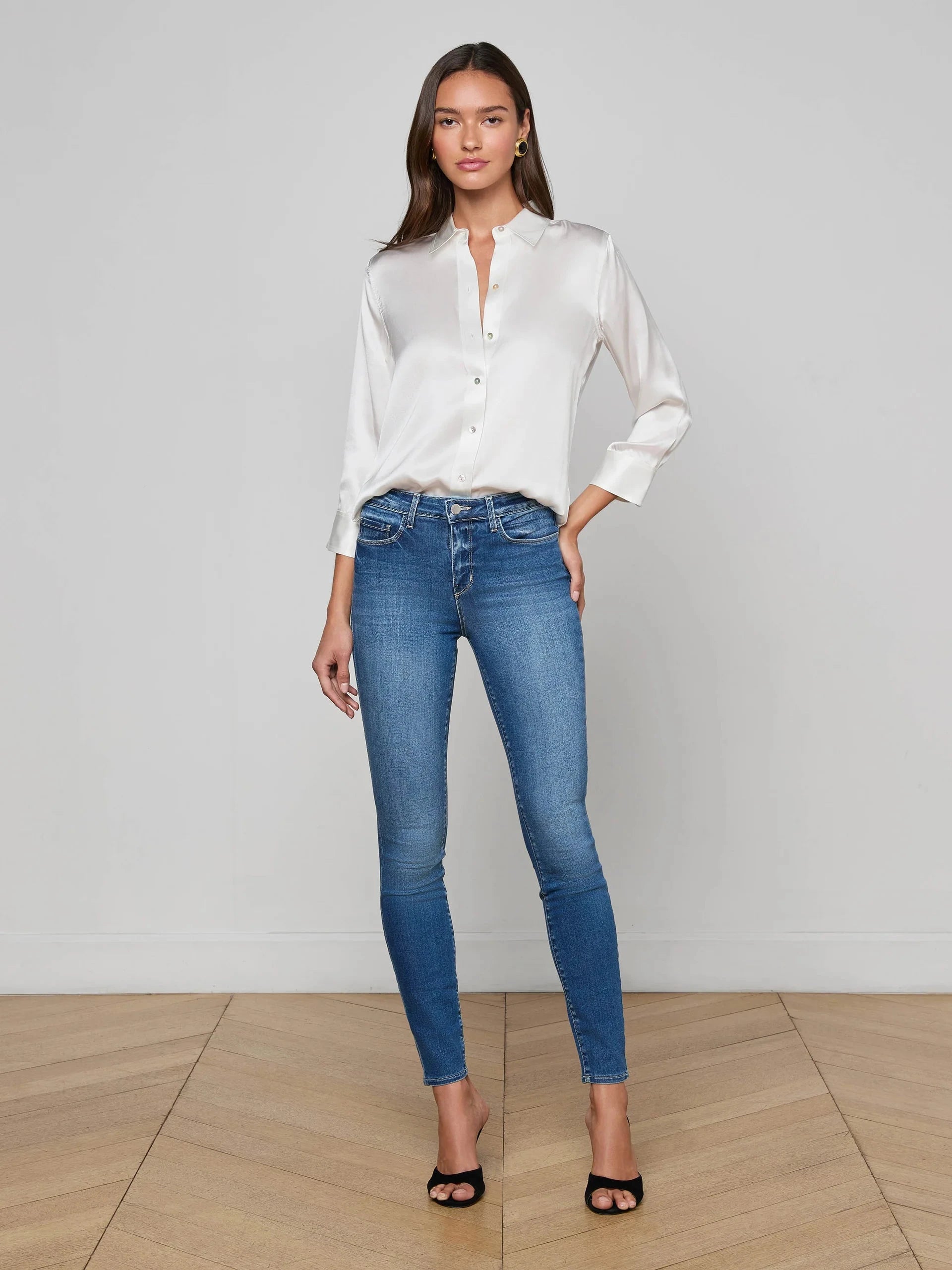 Dani Silk Blouse Ivory Tops - Button Down L'Agence 