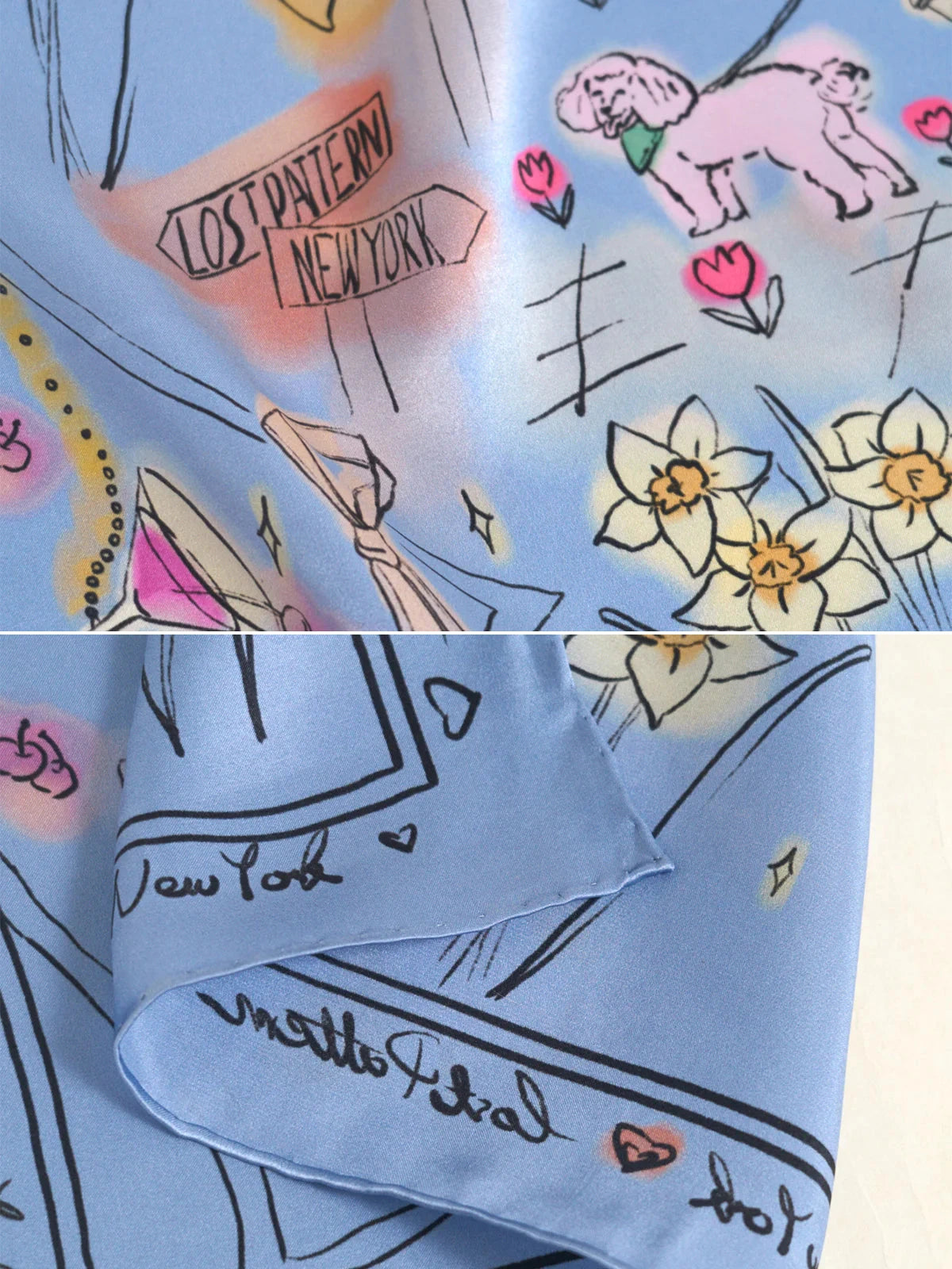 New York in Sketches Silk Scarf Blue Scarves Lost Pattern NYC 