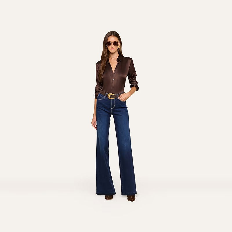 Tyler Long Sleeve Silk Blouse Dark Java Tops - Blouses L'Agence 