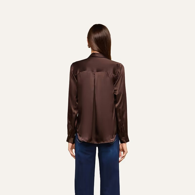 Tyler Long Sleeve Silk Blouse Dark Java Tops - Blouses L'Agence 