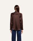 Tyler Long Sleeve Silk Blouse Dark Java Tops - Blouses L'Agence 