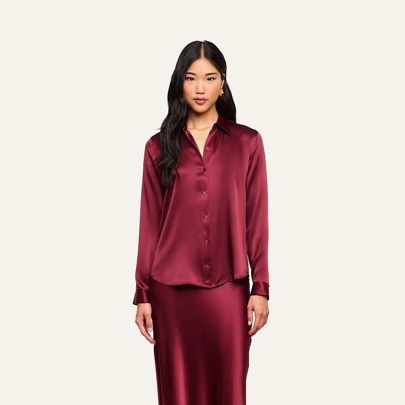 Tyler Long Sleeve Blouse Merlot Red Tops - Blouses L'Agence 