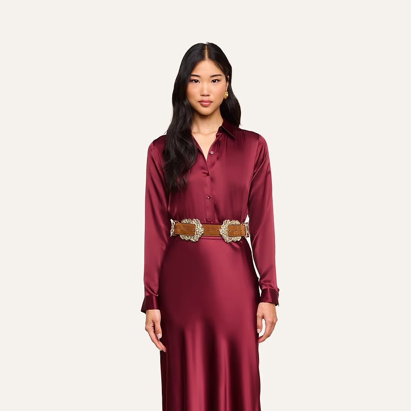 Tyler Long Sleeve Blouse Merlot Red Tops - Blouses L'Agence 