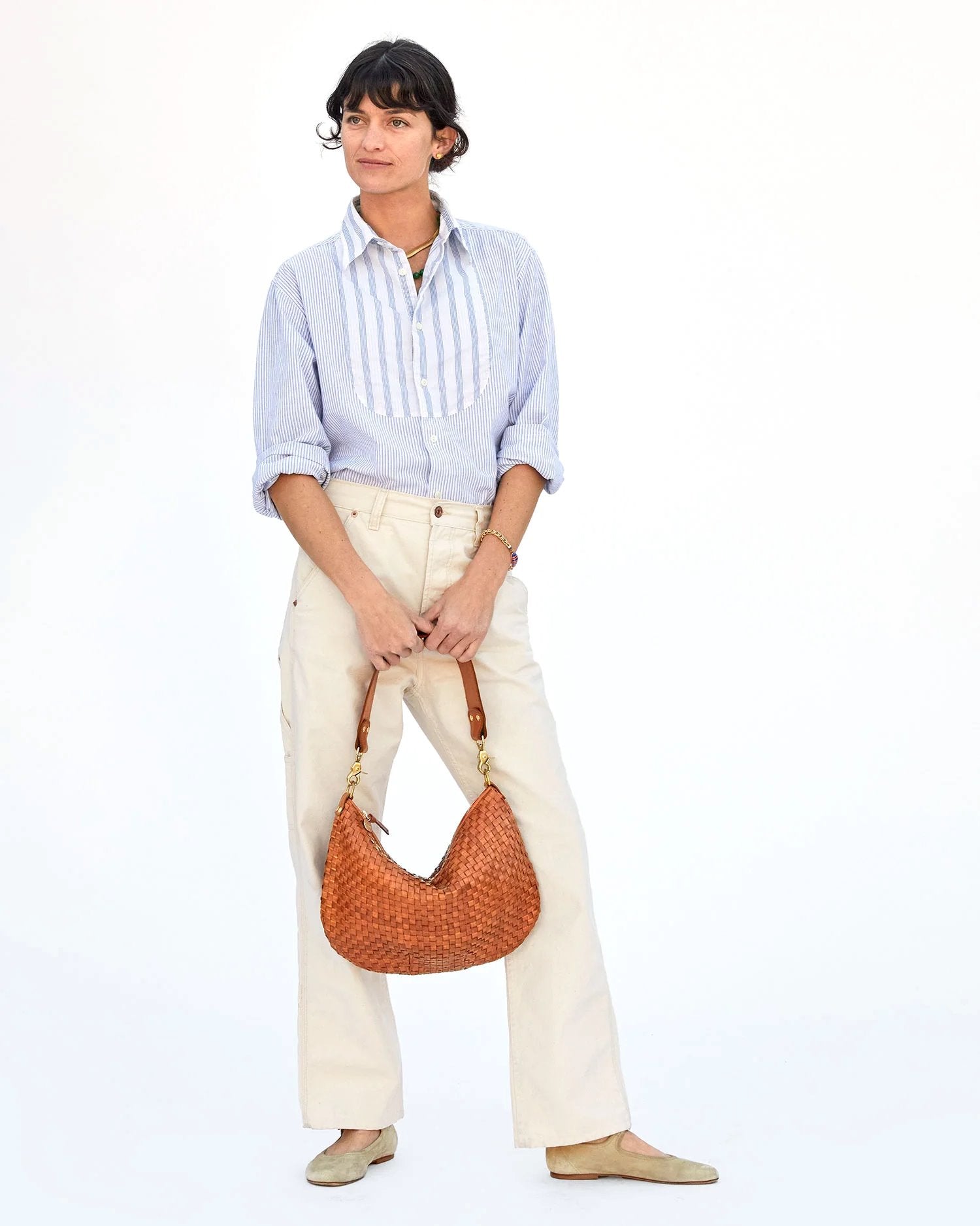 Moyen Messanger Woven Checker Natural Handbags - Hobo & Shoulder Clare V. 