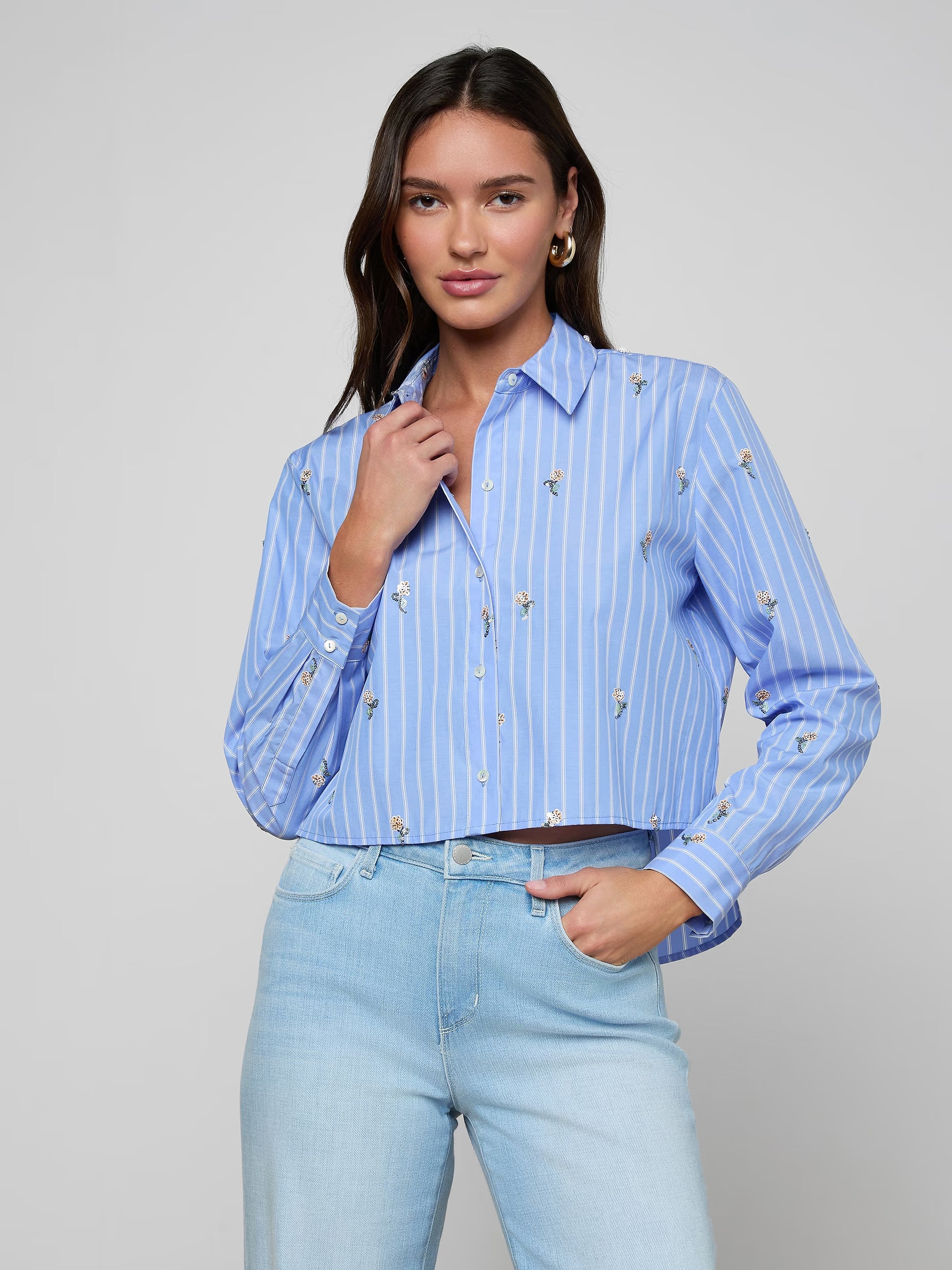Cosette Shirt Sequin Flower / Blue Stripe Tops - Button Down L'Agence 