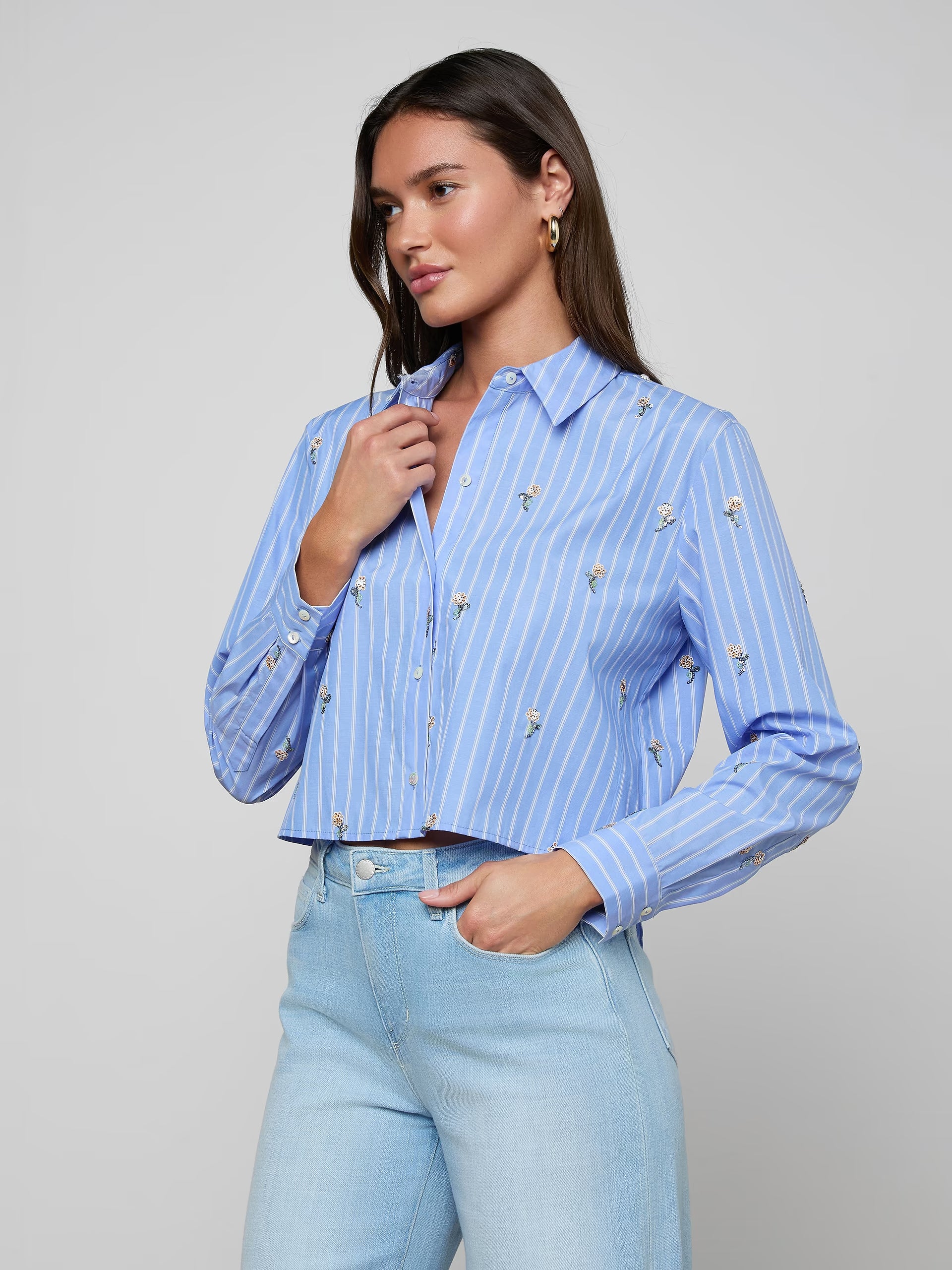 Cosette Shirt Sequin Flower / Blue Stripe Tops - Button Down L'Agence 