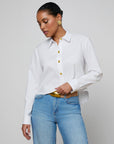 Cosette Crop Hi Low Shirt White Gold Wax Stamp Tops - Button Down L'Agence 