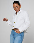 Cosette Crop Hi Low Shirt White Gold Wax Stamp Tops - Button Down L'Agence 