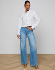 Cosette Crop Hi Low Shirt White Gold Wax Stamp Tops - Button Down L'Agence 